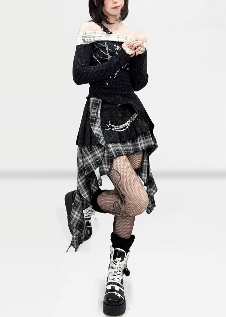 CHECK LAYERED CHAIN MINI SKIRT / LG1707