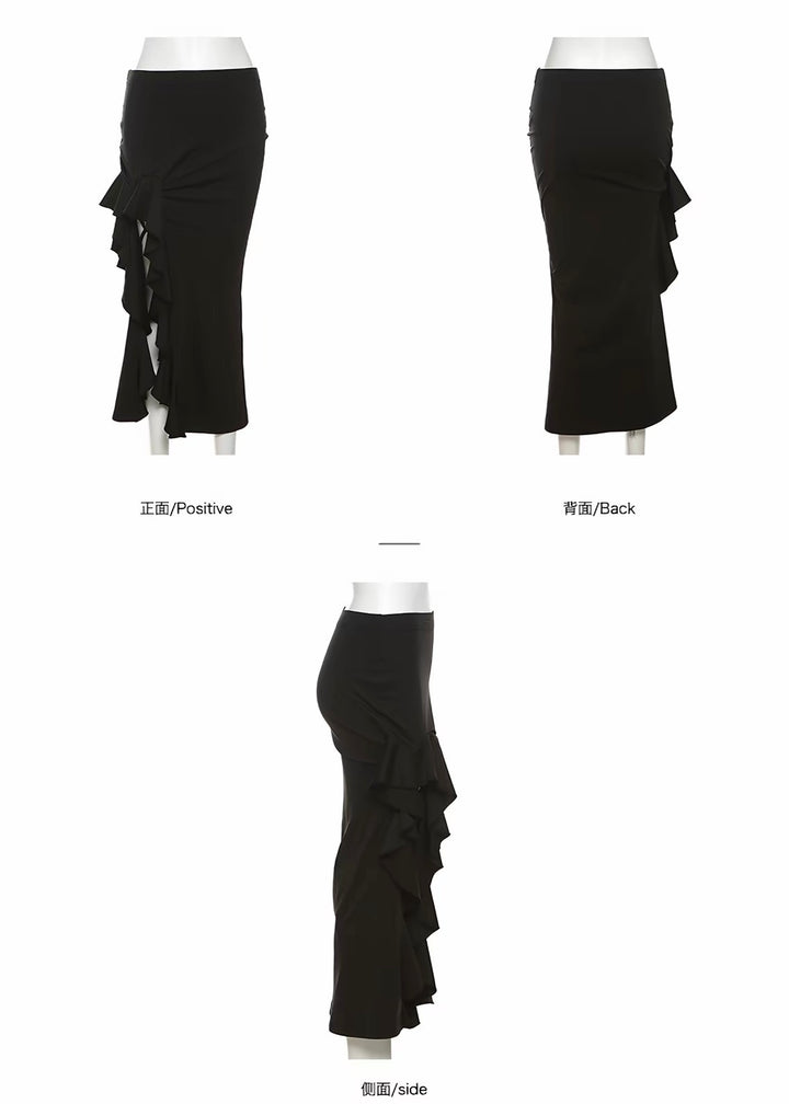 DARK LACE-UP RUFFLE SKIRT / LG1657