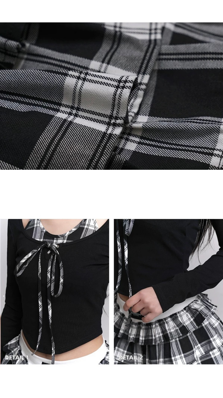 Checkered Tiered Mini Skirt Set / LG1221 