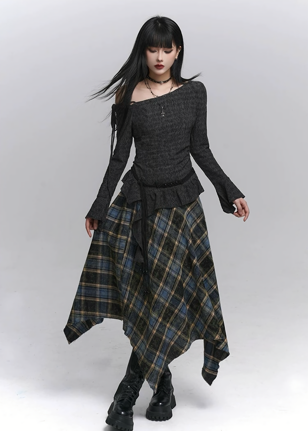 Check Frill Long Skirt / lg1365