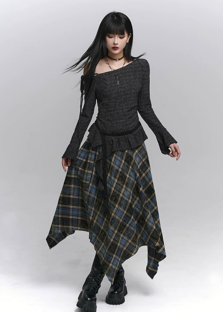 Check Frill Long Skirt / lg1365