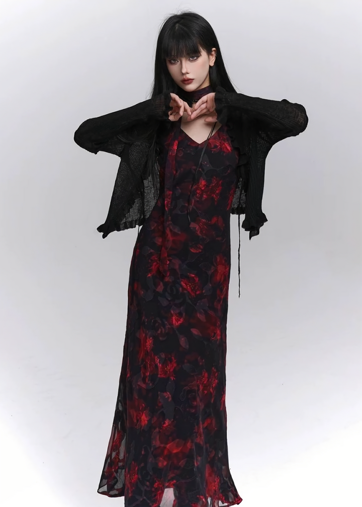 GOTHIC FLOWER CAMI DRESS SET