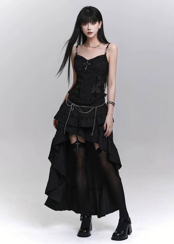 Gothic Frill Asymmetry Skirt / LG1297_e4r