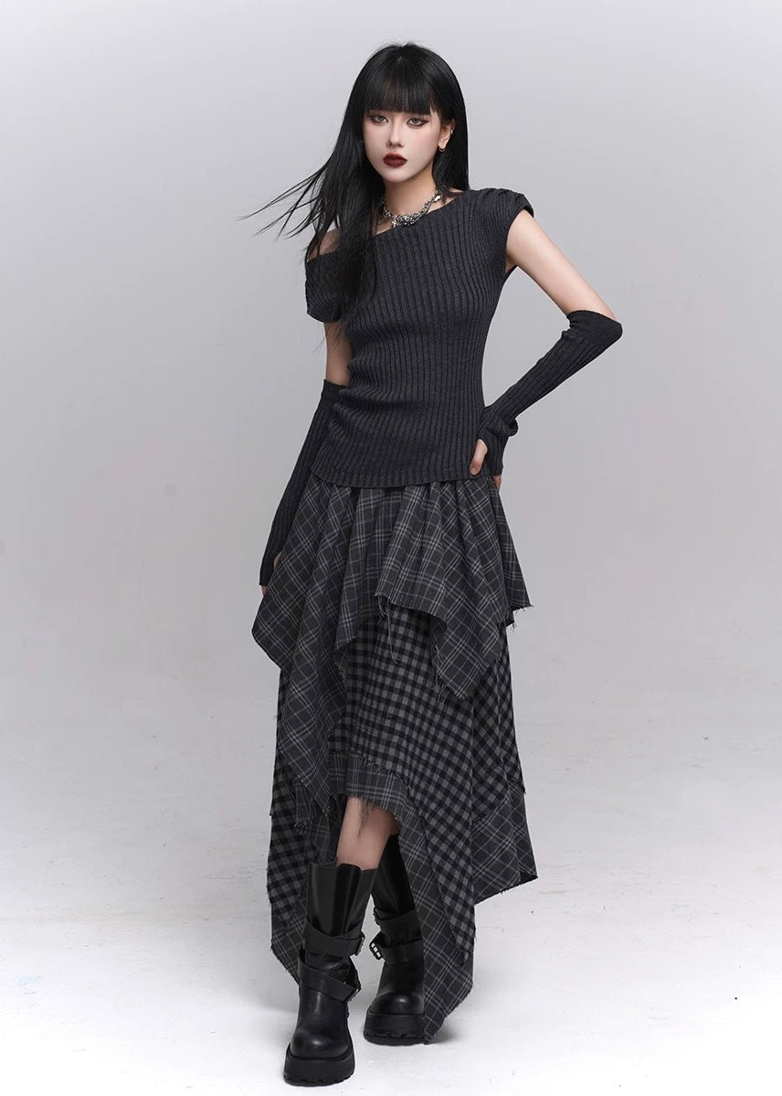 Ribbed Off-Shoulder Knit Set / lg1356_e4r