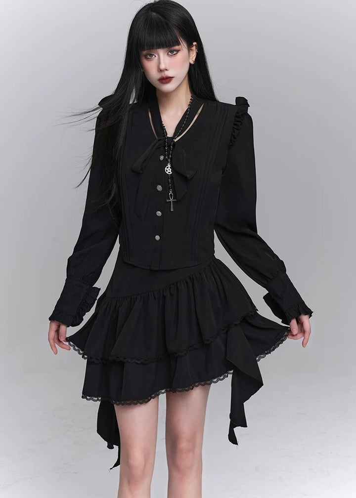 gothic black shirt & ghost ruffle skirt / LG1233