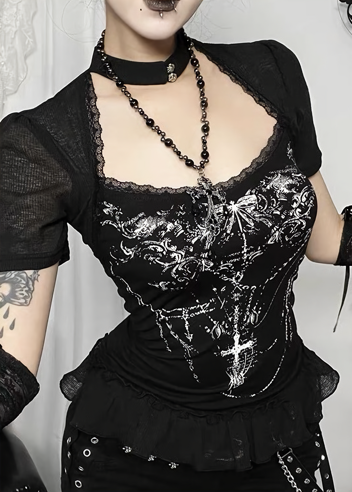 GOTHIC LACE FRILL TOP / LG1637