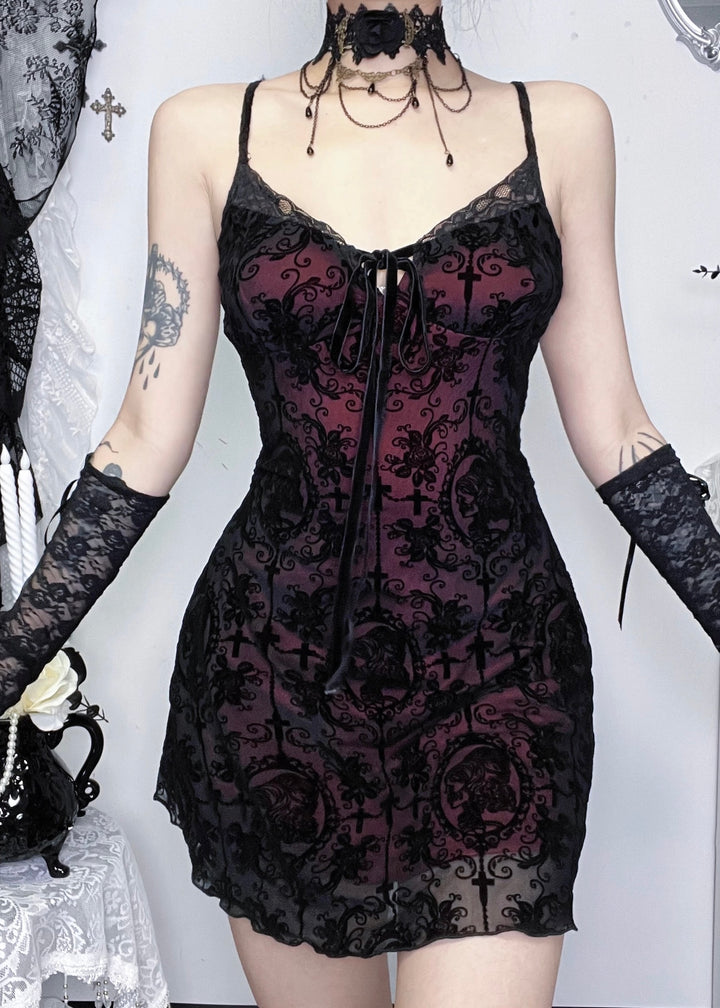 GOTHIC SHEER FLOCKY MINI DRESS / LG1565