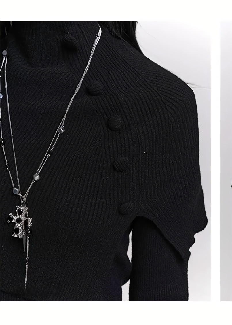 KNIT CAPE & FLARE-SLEEVE TOP SET / LG1467