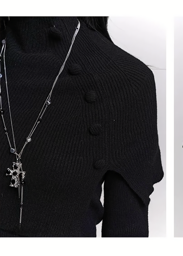 KNIT CAPE & FLARE-SLEEVE TOP SET / LG1467