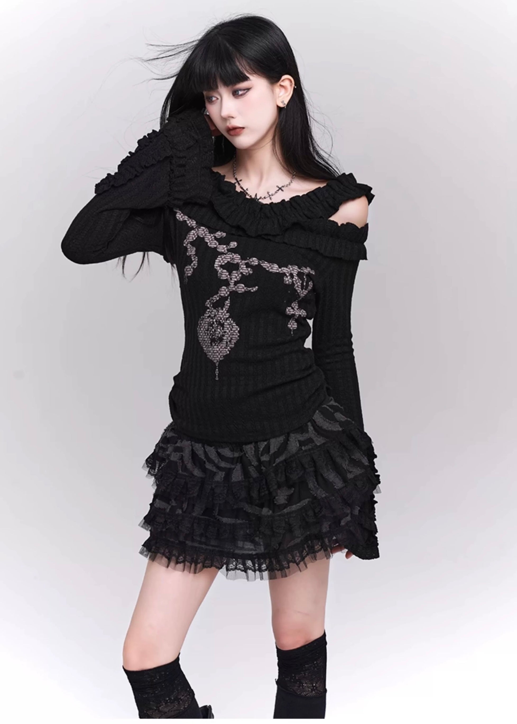 open shoulder ruffle knit / LG1205 – EU4RIA