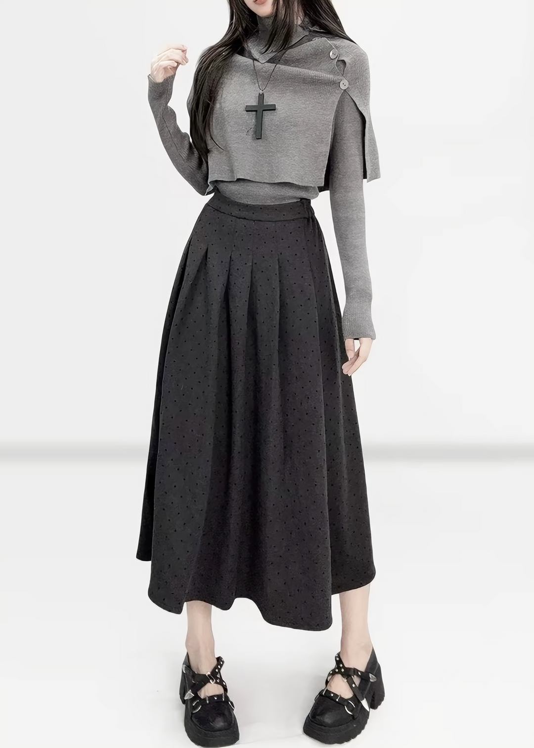 ASYMMETRIC CAPE KNIT TOP SET / LG1744