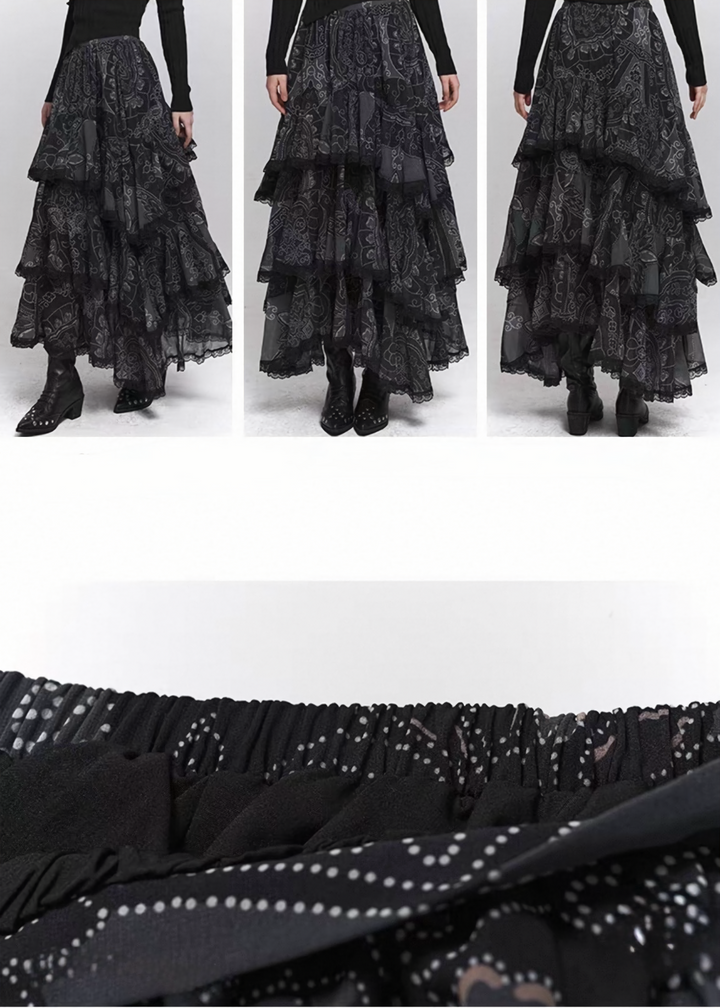 PAISLEY TIERED MIDI SKIRT / LG1499