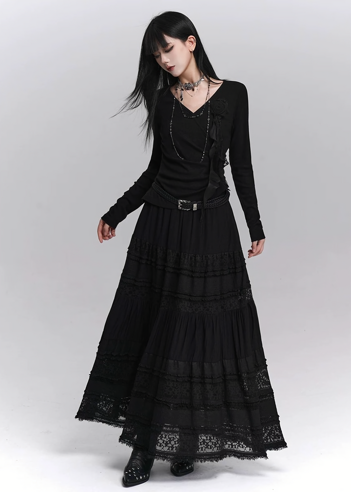 LACE TIERED LONG SKIRT / LG1412_e4r