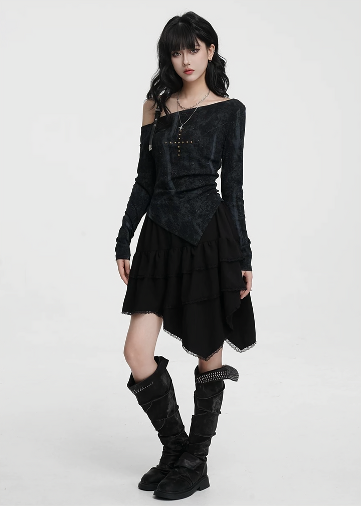 ASYMMETRIC FRILL LAYERED SKIRT / LG1421