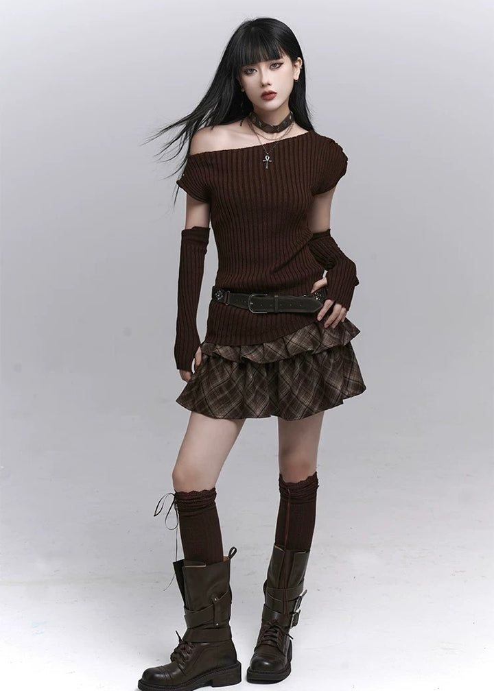 Ribbed Off-Shoulder Knit Set / lg1356_e4r