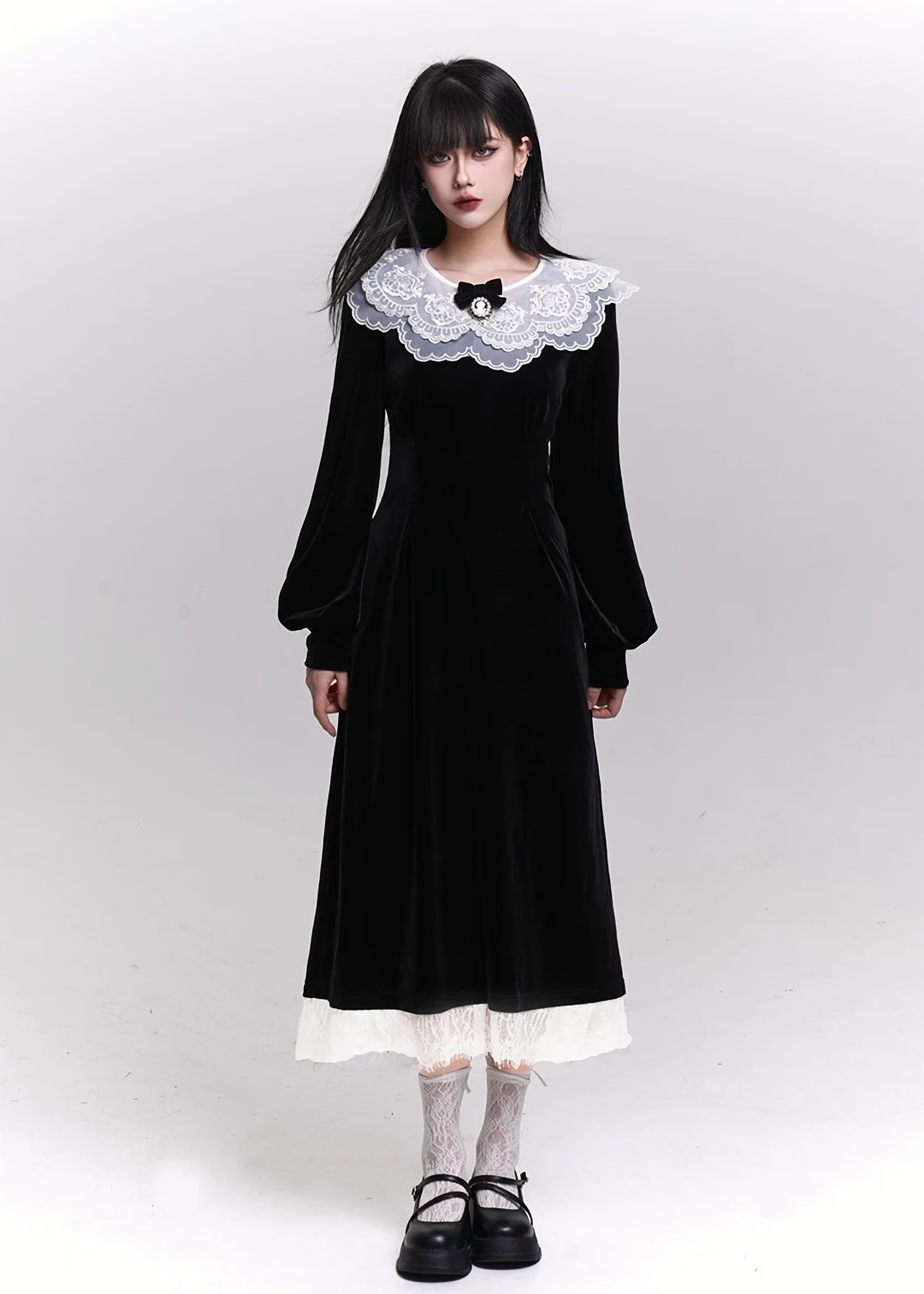 VELVET LACE COLLAR LONG DRESS / LG1471