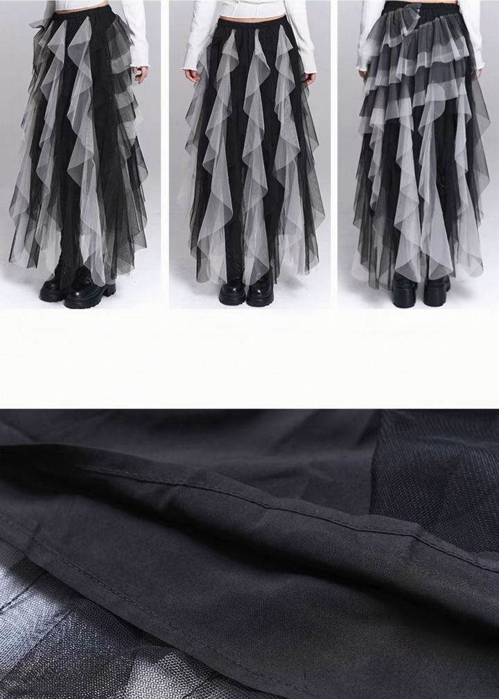 IRREGULAR MESH LAYERED LONG SKIRT / LG1542