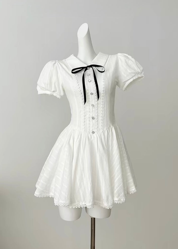 RIBBON PUFF SLEEVE MINI DRESS / LG1654