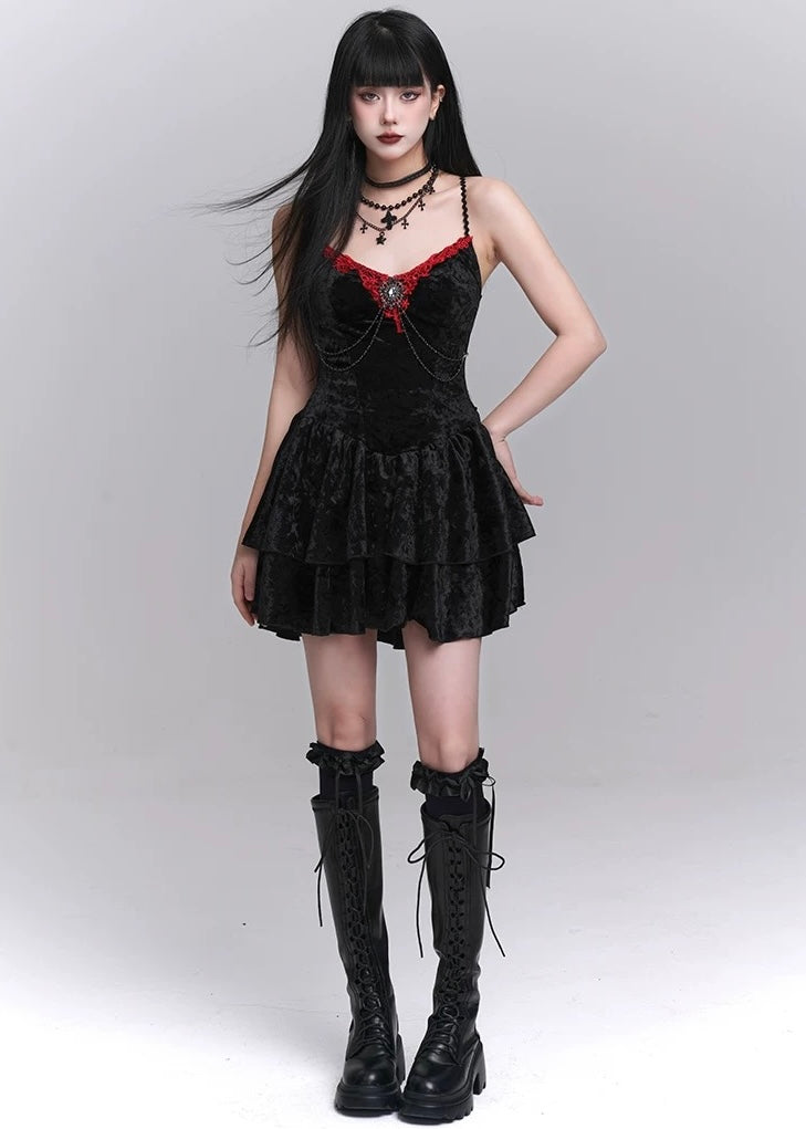 gothic velvet suspender mini dress / LG1242