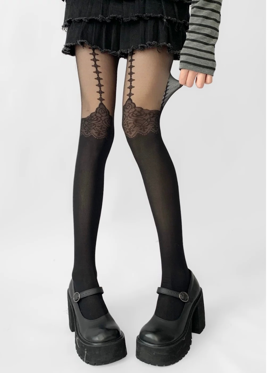 fishbone lace stockings / Y1109