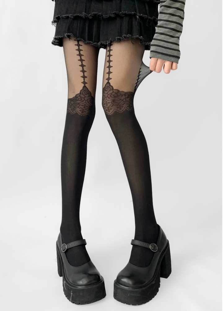 fishbone lace stockings / Y1109