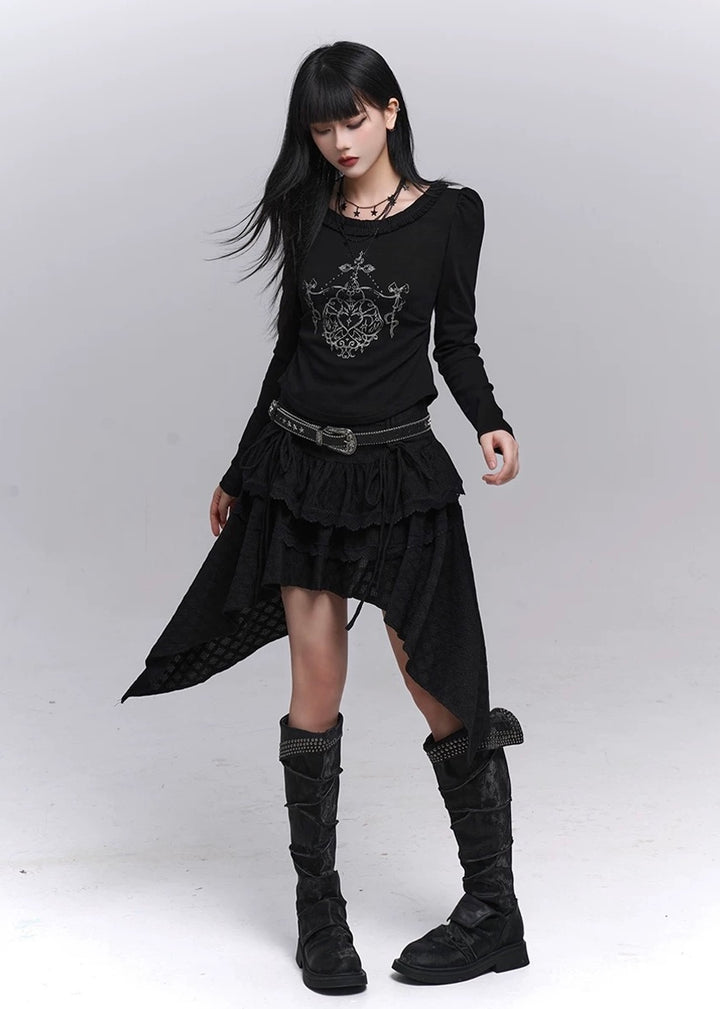 Shadow Shirring Ribbon Skirt / lg1361_e4r