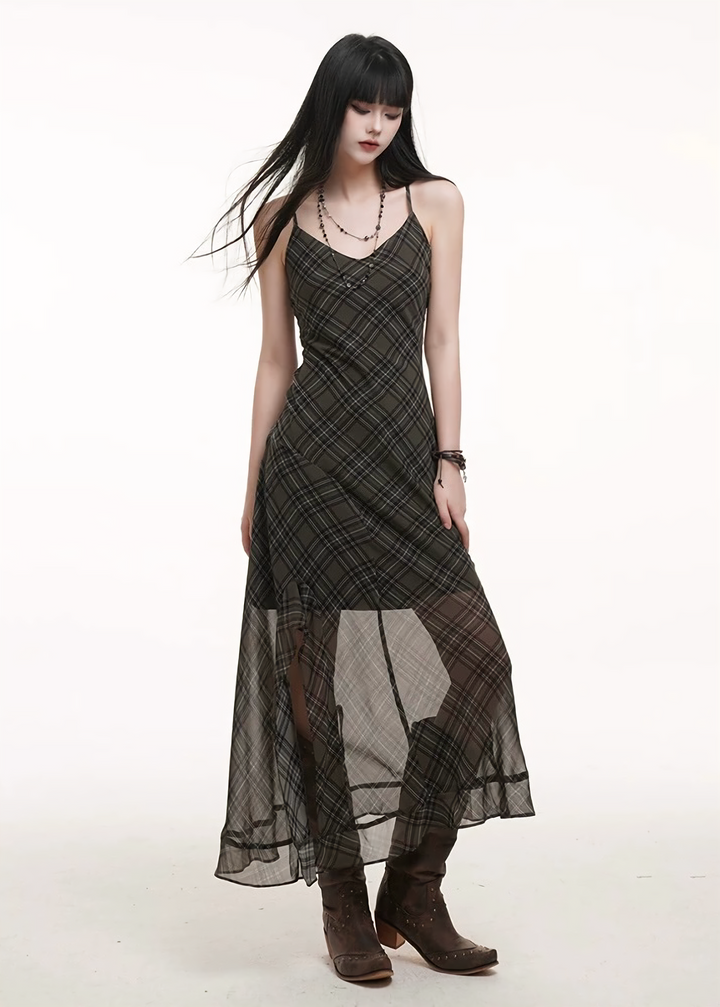 Sheer Check Camisole Dress / lg1252