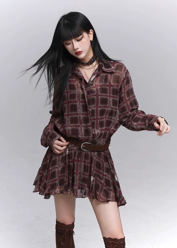 Vintage Check Frill Onepiece / lg1360