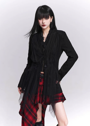 Sheer Pleats Layered Long Shirt / LG1517