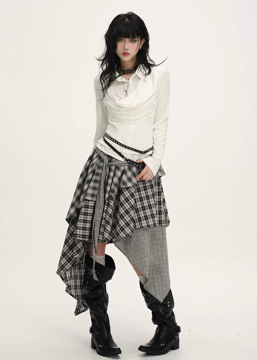 DRAPED COLLAR LAYERED TOP / LG1541