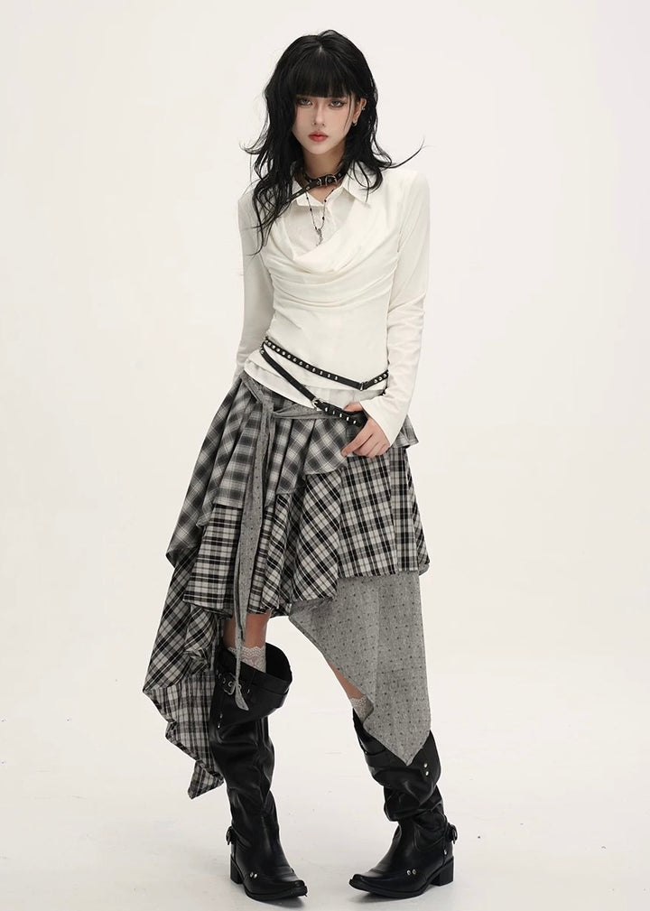 DRAPED COLLAR LAYERED TOP / LG1541