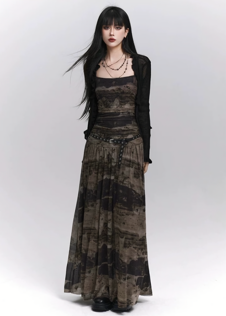 Abstract Noir Cami Dress / lg1327 