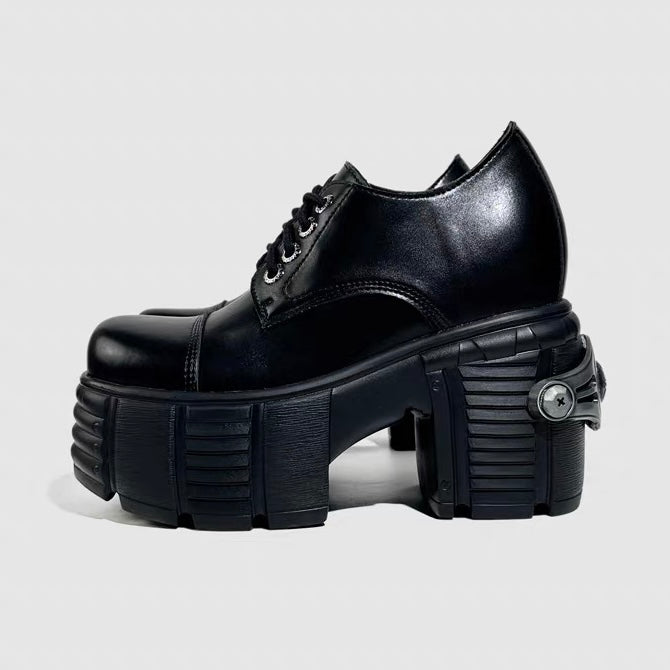 DARK CHUNKY PLATFORM LACE-UP SHOES / V1188
