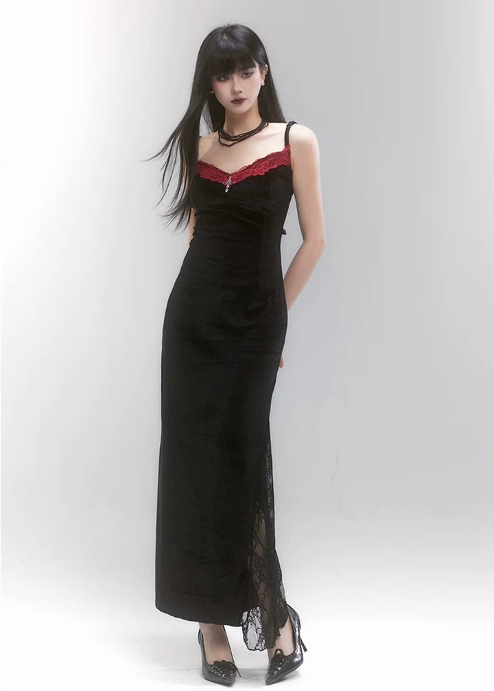 velvet black dress &amp; cropped fur jacket / LG1211