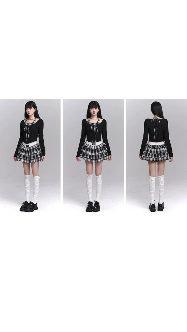 Checkered Tiered Mini Skirt Set / LG1221 