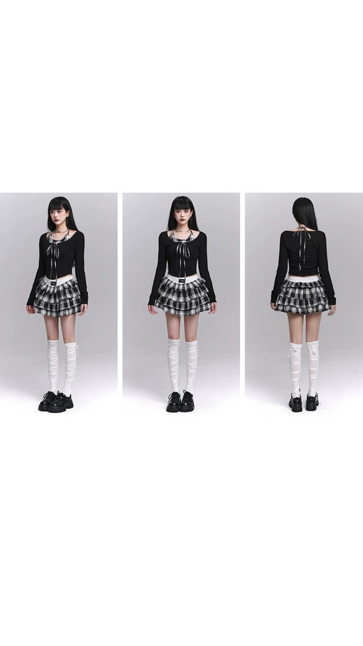 Checkered Tiered Mini Skirt Set / LG1221