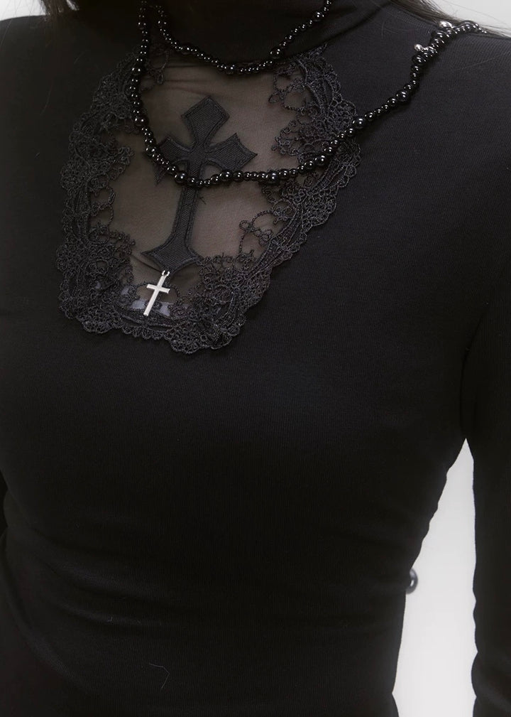 【即日配送】cross turtleneck slim fit ＆ cross gothic ballet skirt / LG1187