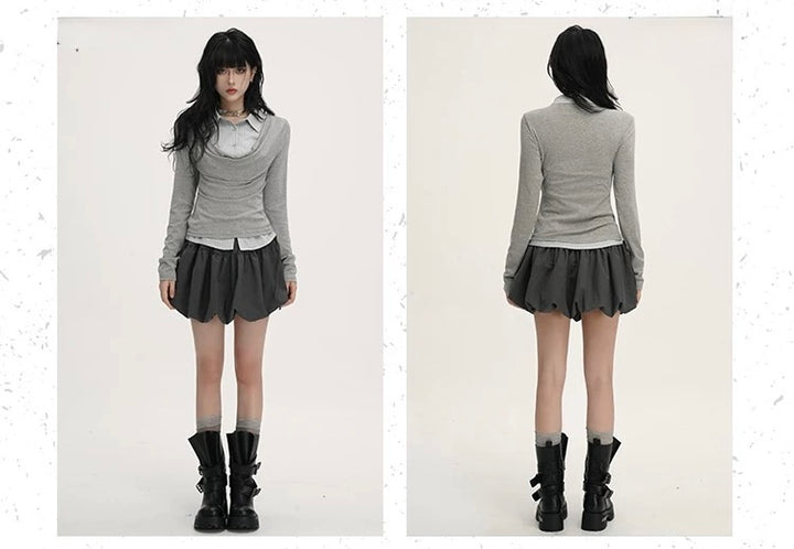 DRAPED COLLAR LAYERED TOP / LG1541