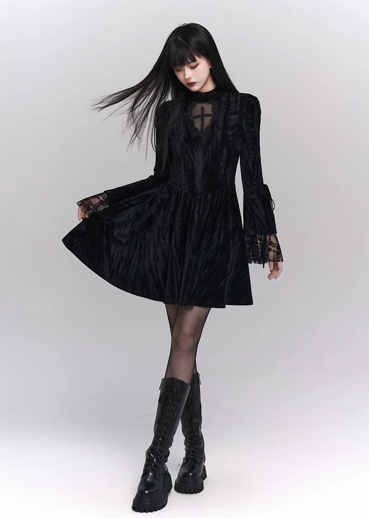 [Same day delivery] goth velvet lacing mini dress / lg1139 