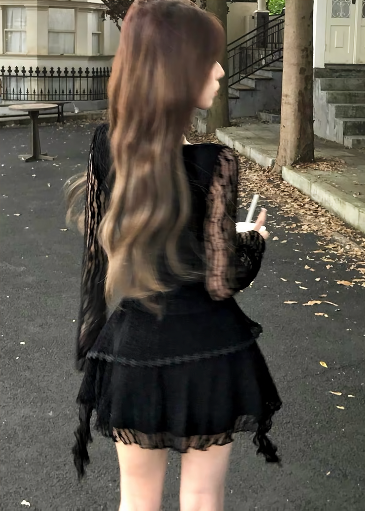 HALTER RIBBON LACE MINI DRESS / LG1714