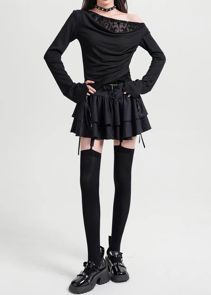 GOTHIC DRAPE ONE SHOULDER LACE TOP / LG1559