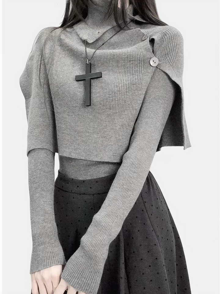 ASYMMETRIC CAPE KNIT TOP SET / LG1744