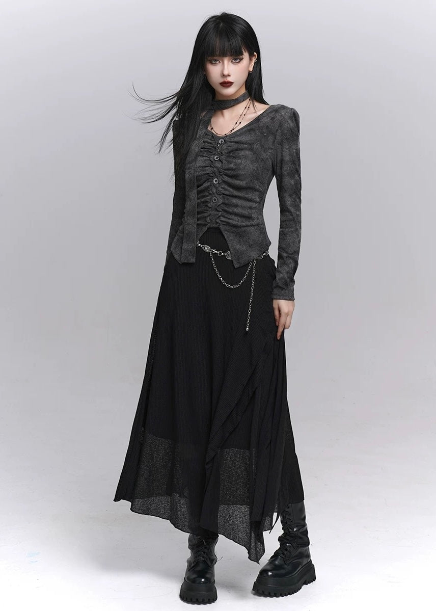 Asymmetry Ruched Gothic Top / lg1345_e4r