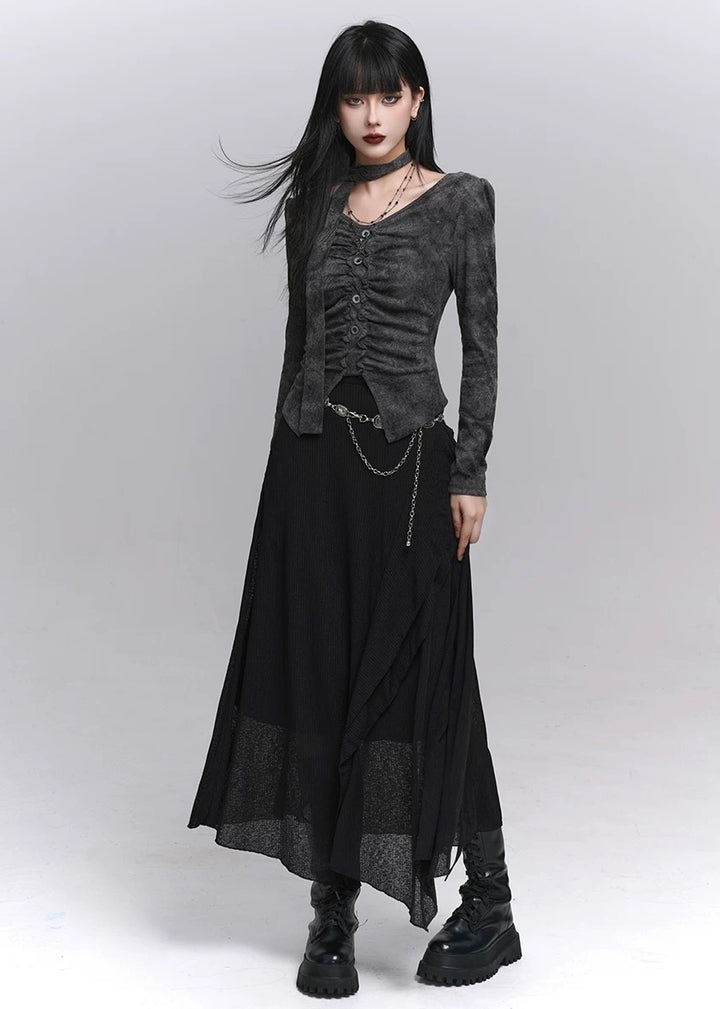 Asymmetry Ruched Gothic Top / lg1345_e4r