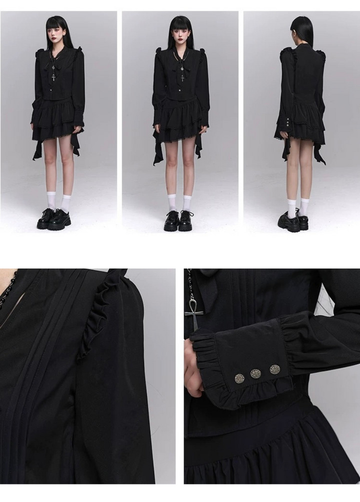 gothic black shirt & ghost ruffle skirt / LG1233