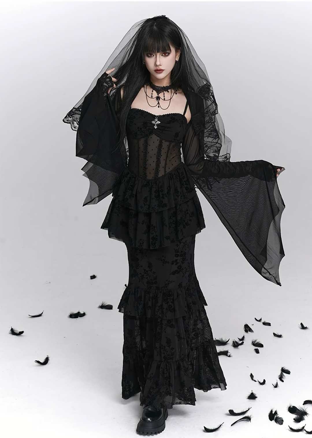 Nocturne Frill Dress & Shadow Sheer Cardigan / LG1408