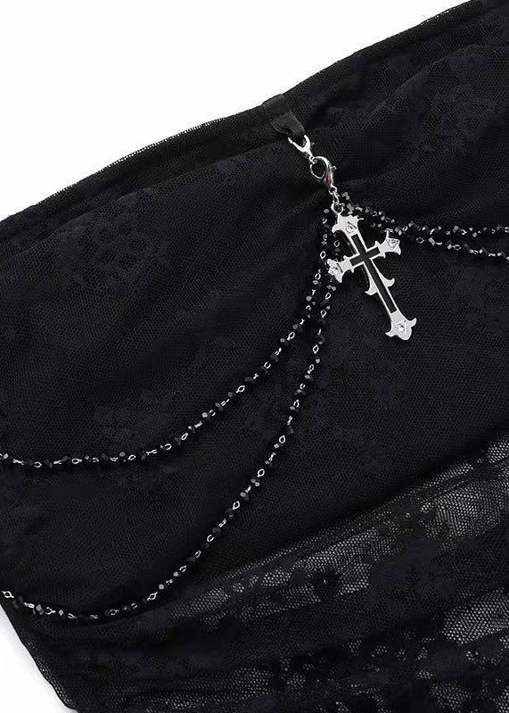 LACE CROSS DRAPE TULLE TOP / LG1587