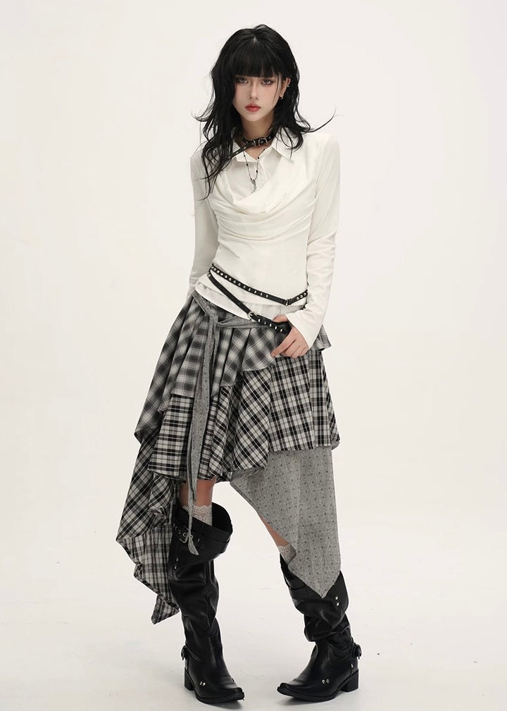 MIX CHECK LAYERED ASYMMETRY SKIRT / LG1540
