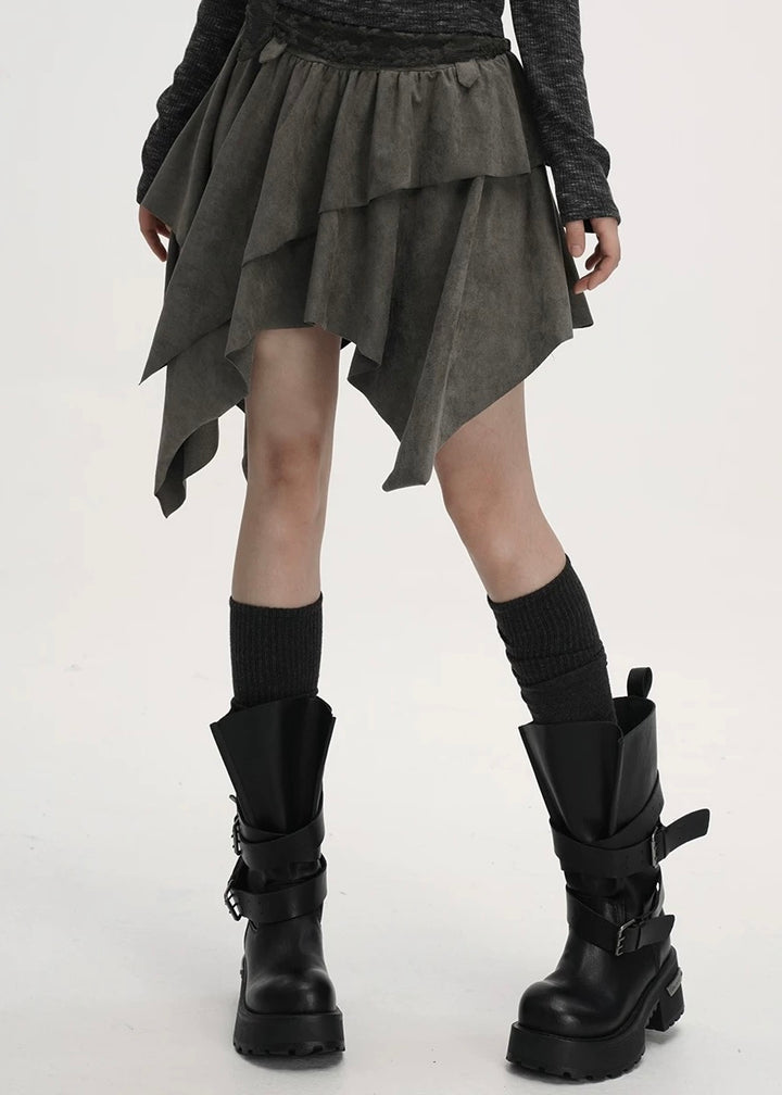 ASYMMETRY SUEDE LAYERED SKIRT / LG1397