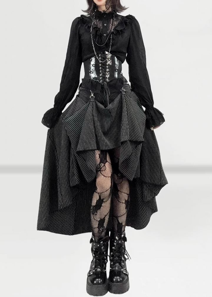 GOTHIC LACE RUFFLE SHIRT / WAIST BELT / LG1738